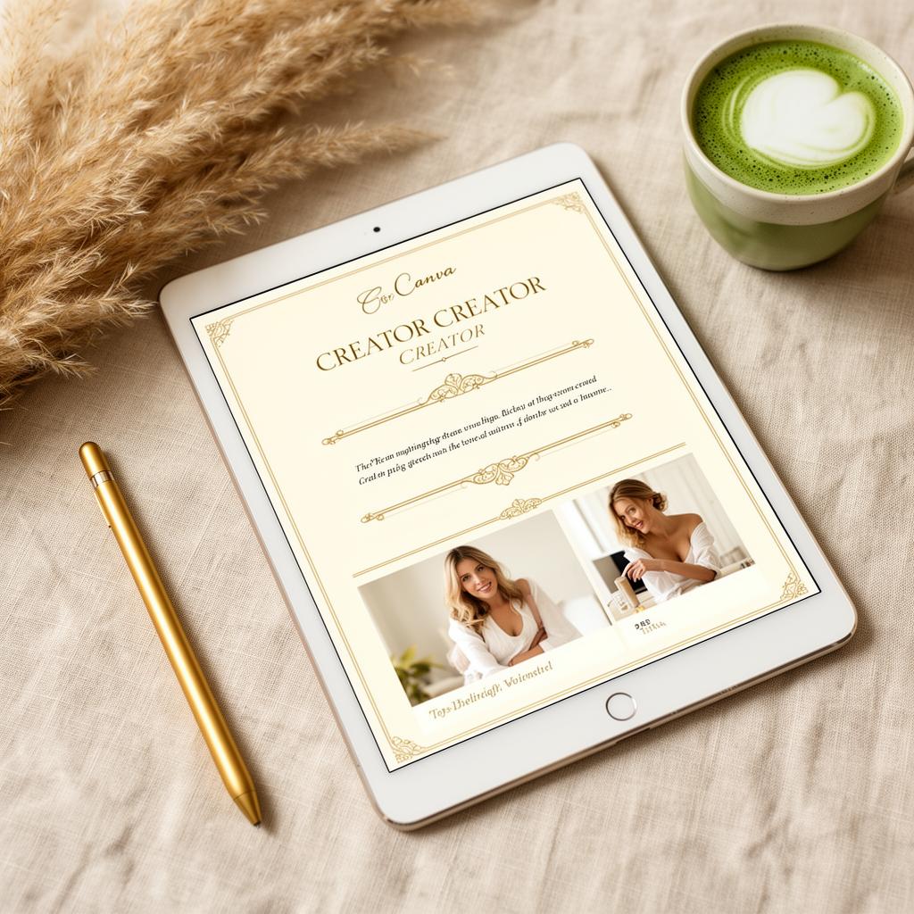 iPad showing an elegant Canva creator portfolio template